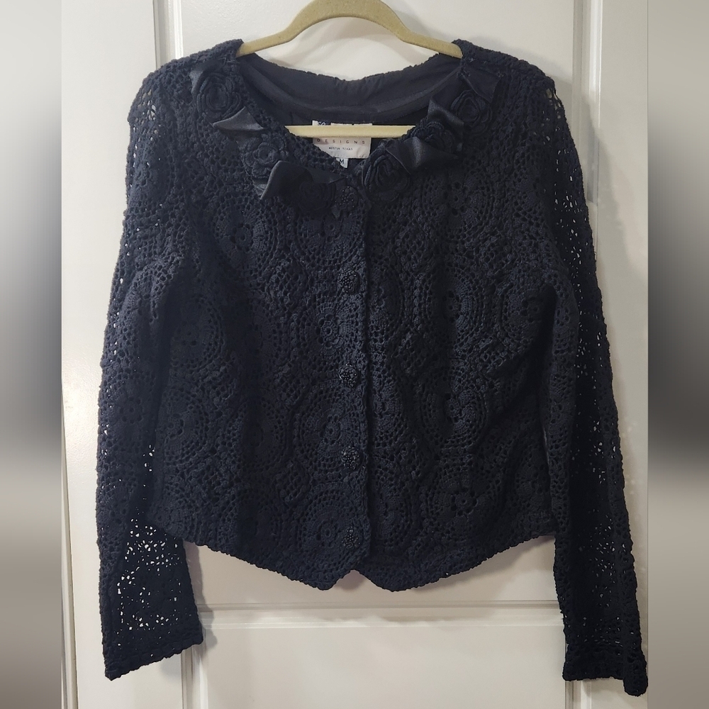 VNTG E. Clair Designs Crochet Blazer Black Medium